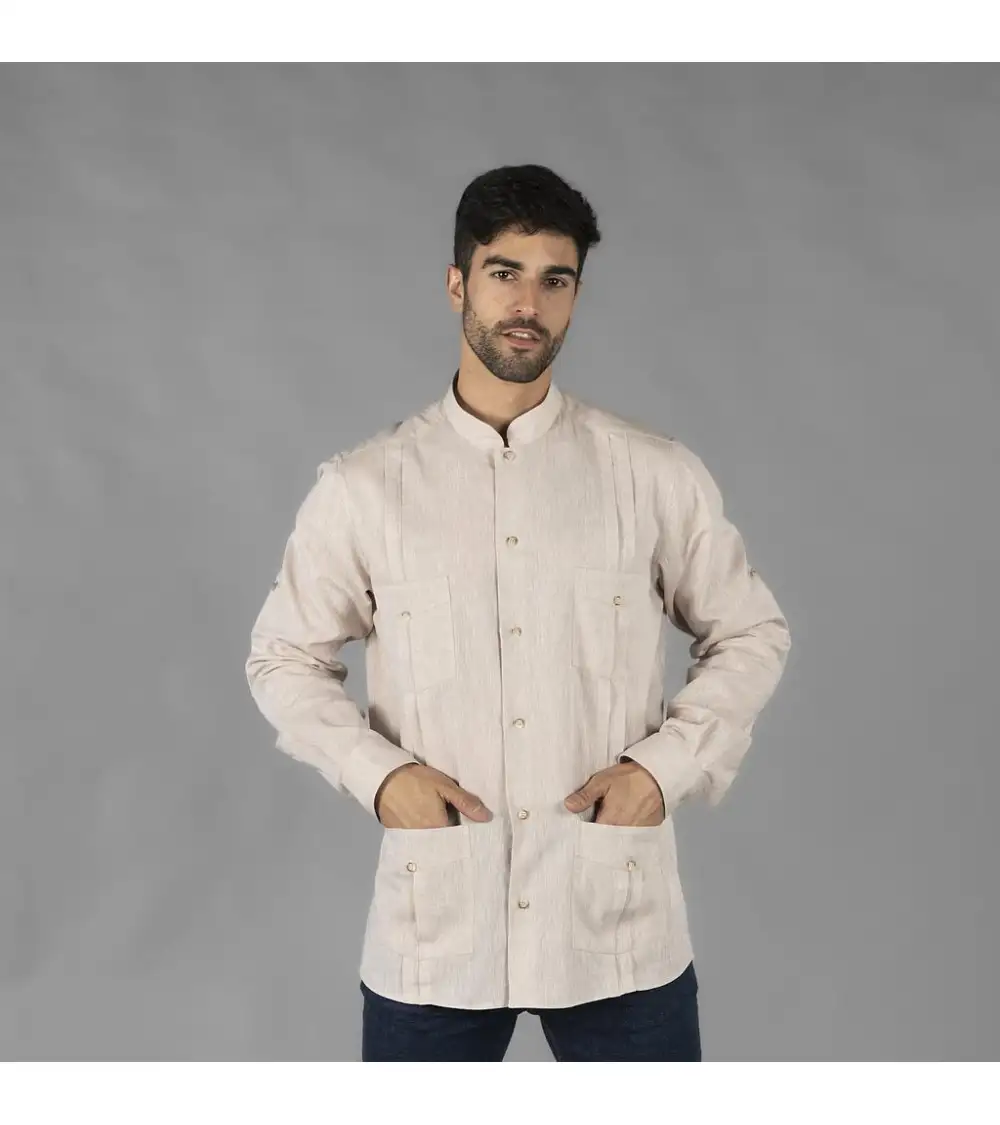 GUAYABERA HOMBRE LINO CUELLO MAO Azules de Vergara