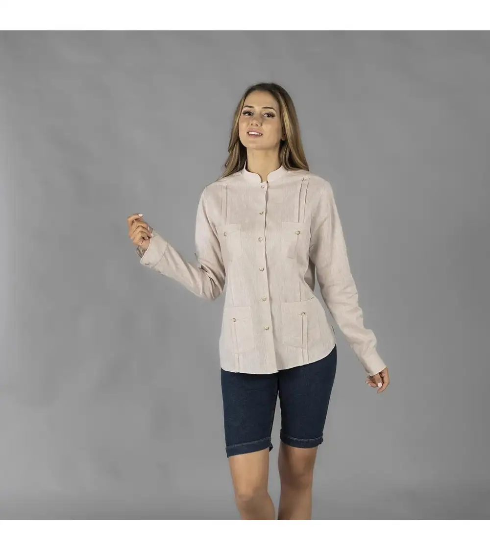 GUAYABERA MUJER LINO ALGODON CUELLO MAO Azules de Vergara