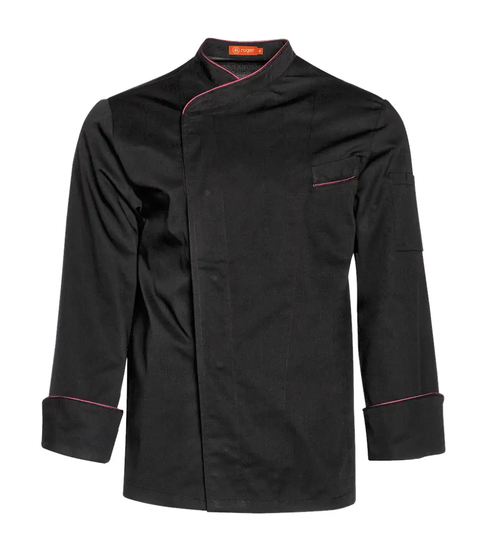 CHAQUETA DE COCINA CON VIVOS NEGRO GRANATE