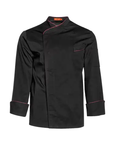 CHAQUETA DE COCINA CON VIVOS NEGRO GRANATE