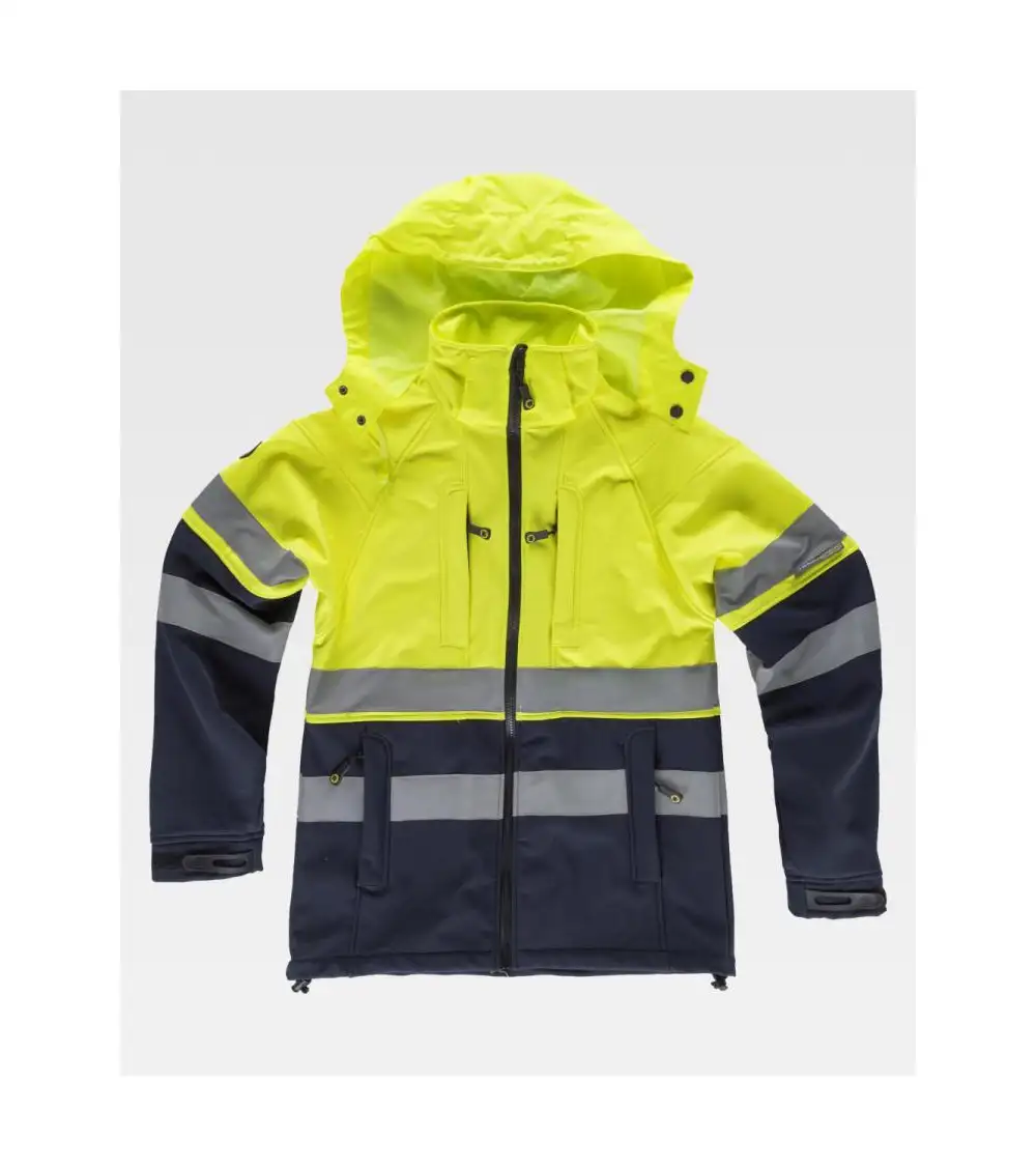 CHAQUETA SOFTSHELL ALTA VISIBILIDAD CON CAPUCHA AMARILLO