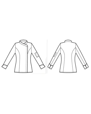 CHAQUETA DE COCINA MANGA CORTA MUJER ALGODÓN LINO croquis