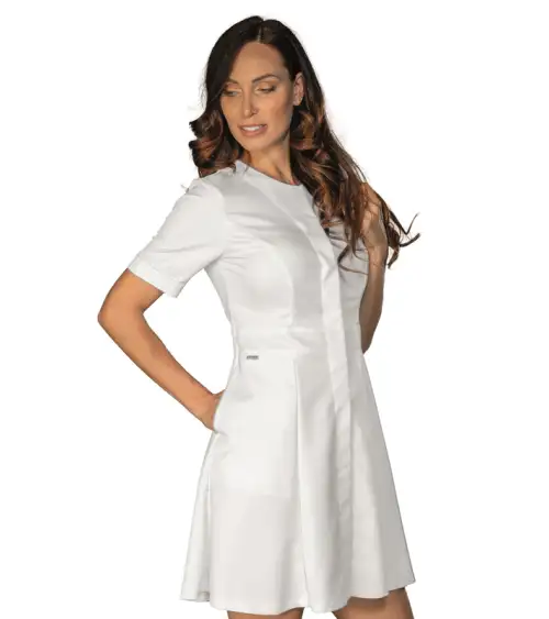 VESTIDO M/C PARA SPA O ESTÉTICAS CIERRE CORCHETES BLANCO