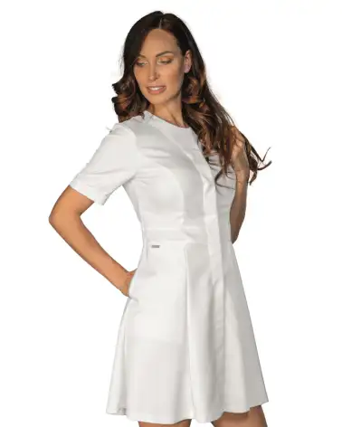 VESTIDO M/C PARA SPA O ESTÉTICAS CIERRE CORCHETES BLANCO